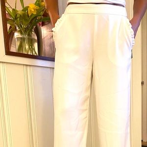 Wide Leg White Crepe Pant